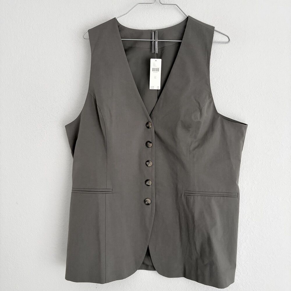 Anthropologie Grey Single-Breasted Vest Vest Size XL